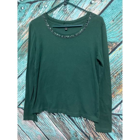 Talbots Green Bead Accent Neckline Size Medium 🍃🌿 - Picture 12 of 13